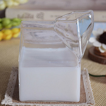 创意牛奶盒玻璃杯 牛奶玻璃杯 透明果汁杯...