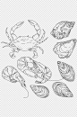 手绘卡通海鲜水产螃蟹虾海蛎子美食免扣元素