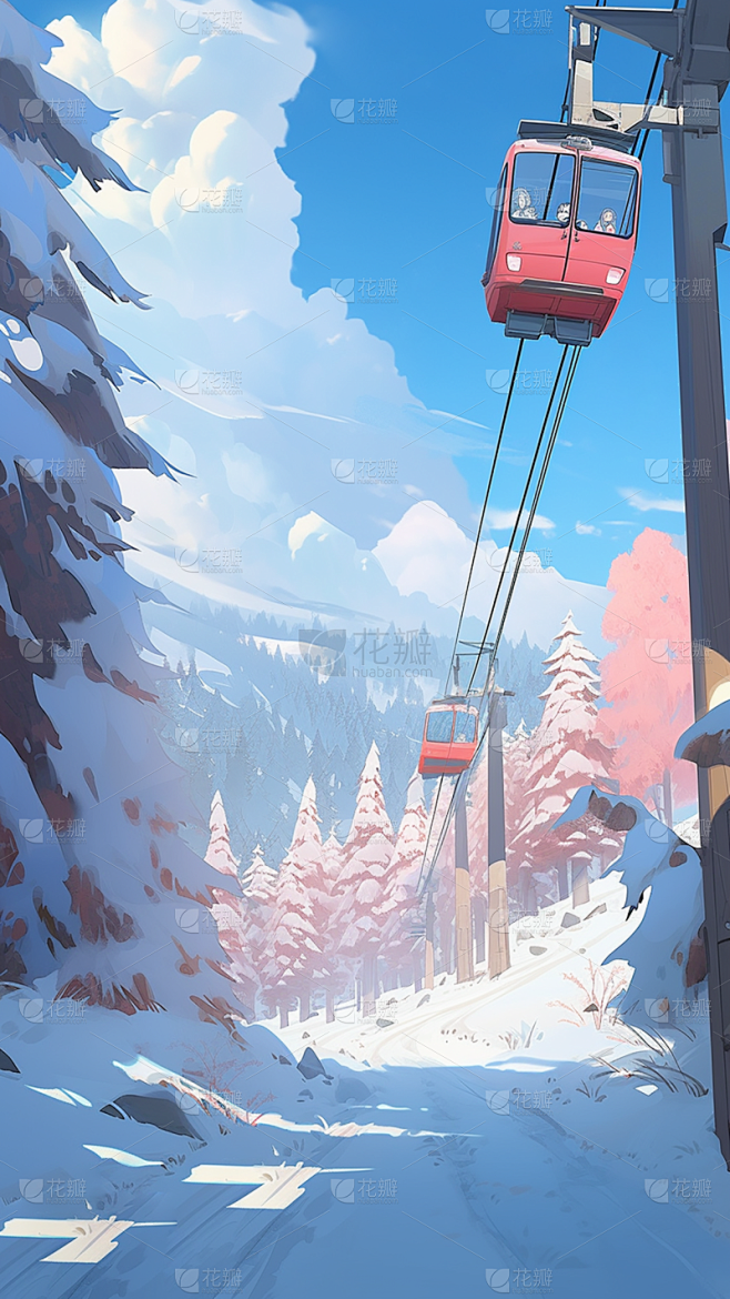 冬季冬天卡通感插画雪景场景背景图片素材
