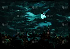 中世纪哥特式城市神秘的夜晚