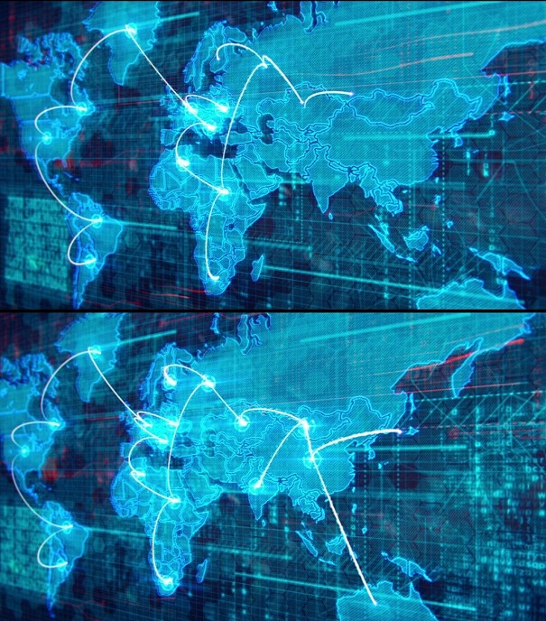 蓝色科技信息世界地图连线视频_视图站_原...