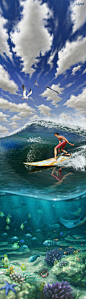 Surfer : Personal work made with photoshop.This work is a tribute to surfing and allthe good feelings that makes this sport so great.