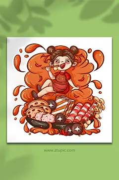 夏季美食火锅人物插画-众图网