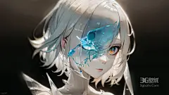 大眼白色短发动漫少女大头像桌面壁纸1