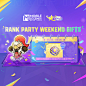 Photo by Mobile Legends: Bang Bang on May 25, 2024. May be a video game screenshot of video games, card, tablet, poster and text that says 'MOBILE LEGENDS BANG LEGEND B BANG PANK++ PPANTY PARTY RANK PARTY WEEKEND GIFTS 05/25- 05/25-05/26 05/26 x10 Log Lag