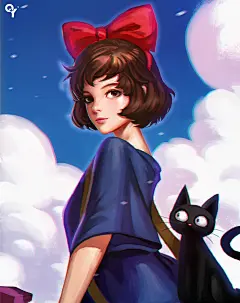 魔女宅急便 女孩 黑猫 手机壁纸