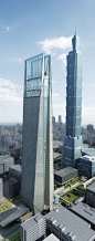 Nan Shan Plaza, Taipei, Taiwan, China :: 45 floors, height 303m and Taipei 101 Tower (back) by C.Y. Lee & Partners Architects :: 101 floors, height 508m: 