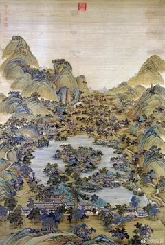 书法绘画 | 清冷枚避暑山庄图轴，故宫博物院藏。

此轴景物从避暑山庄东部崖殿“万壑松风”殿座开始，一层一层向北展开，包罗四围秀岭；千里澄湖的整个湖区、平原区的主要建筑群和湖光波影、树石林立的自然风貌。画景右边画到武烈河及东部山区，左边画到西岭山区为止。经杨伯达先生考证，此图应是乾隆 ​​​​...展开全文c