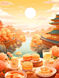 MJ-AI中秋国庆月饼海报插画关键词分享 - 小红书