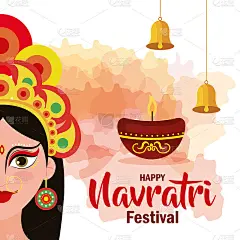 快乐的navratri庆祝海报与maa durga和装饰