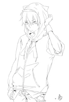 动漫男 手绘 插画 线稿 黑白素材