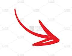 红色的手绘箭头，墨水，笔触风格，白色上