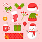 Flat design christmas element illustrations pack