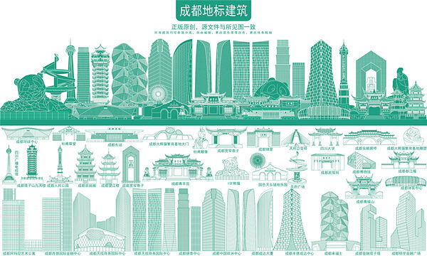成都地标建筑ai矢量素材