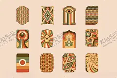 矢量插画棕色系小图标 【酷图网】棕色系,矢量插画,扁平风,创意插画,色块拼贴