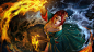 General 1920x1080 Qichao Wang drawing The Witcher Triss Merigold redhead women hair accessories gold tiaras magician jewelry necklace dress spell fire water top view looking at viewer green clothing