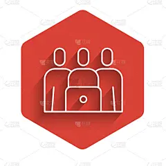 在线类图标与长阴影隔离。在线教育的概念。红色的六角按钮。矢量图