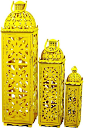Beautifully Carved Traditional Metal Lanterns Set of Three in Yellow modern-candleholders