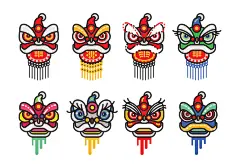 chinese-new-year-lion-dance-head-minimalist-flat-vector-icon-set