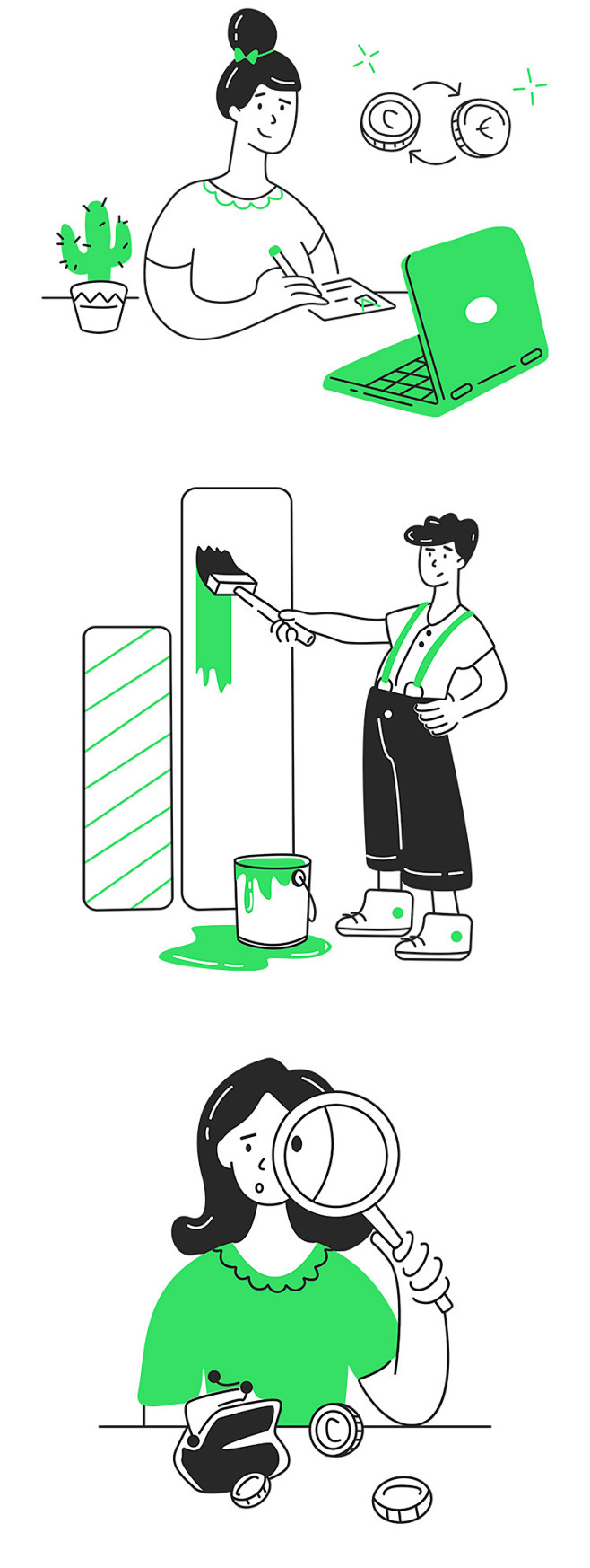一组时尚互联网金融业务数字货币UI插画A...