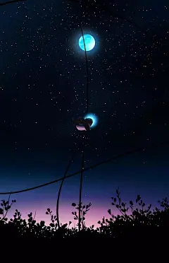 插画师 Jane Bak 一组充满夜的梦幻感插画作品，穿宇航服的航天员在空间中游荡着[心]