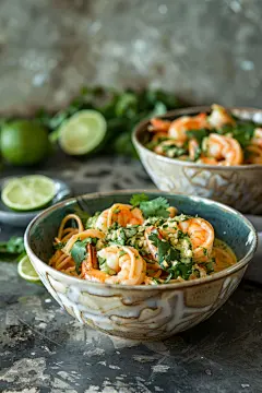 泰国菜肴美味虾仁面食