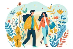 扁平风旅游踏青手绘插画