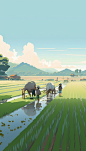 设图网田间播种水稻二十四节气芒种插画