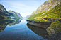 General 2000x1333 nature landscape fjord mountain boat reflection grass summer shrubs Norway calm mist