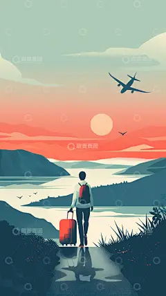 扁平风旅行插画背景高清模板免费下载-趣麦麦图