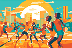 排球运动扁平风校园运动会人物插画