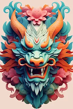 AI数字艺术龙年龙头中国龙插画元素-众图网