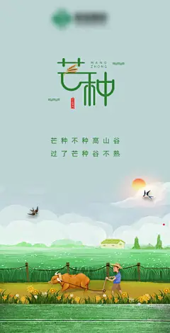 海报 二十四节气  芒种  耕地 手绘