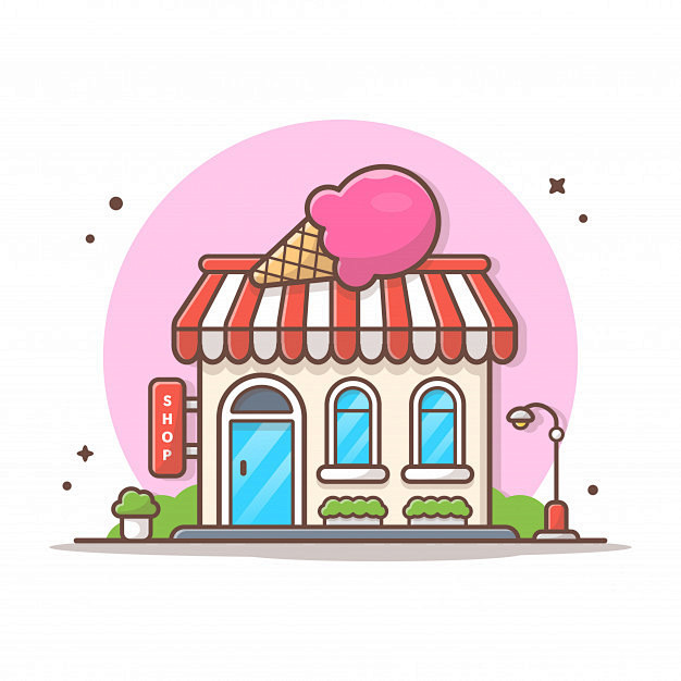 冰淇淋店铺门面卡通矢量插画矢量图素材
