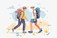 扁平风旅游手绘山野插画
