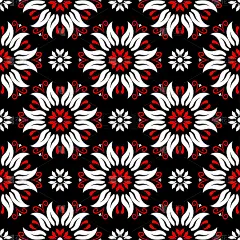 花卉无缝模式。黑红白背景
