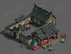 游戏美术资源 武侠风格2.5d建筑场景模型 3D素材 MAX源文件 y122-淘宝网
