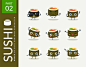 Cartoon images of sushi. set.