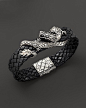 John Hardy Men's Naga Sterling Silver Dragon Woven Black Leather Bracelet - 