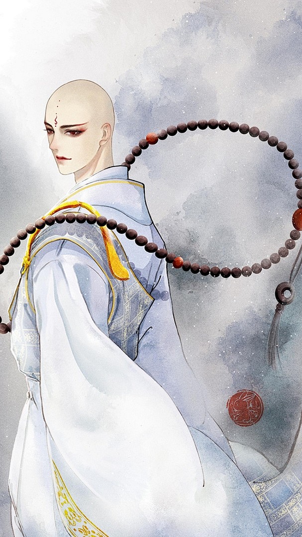 美男和尚白衣月牙白淡蓝色袈裟丹凤桃花眼俊美艳丽小和尚2好喜欢