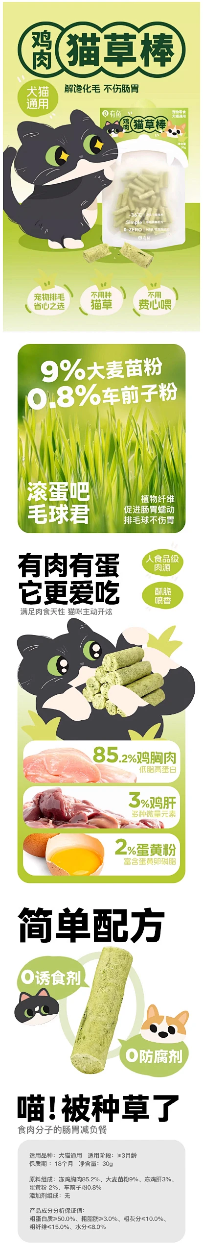 【新品】有鱼猫草冻干猫草棒磨牙化毛球增肥猫零食饼干猫草粒30g-tmall-花瓣网
