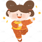手绘年画娃娃撒金币新年元素