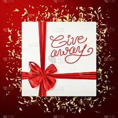 Giveaway banner, gift box with red bow, advertisem