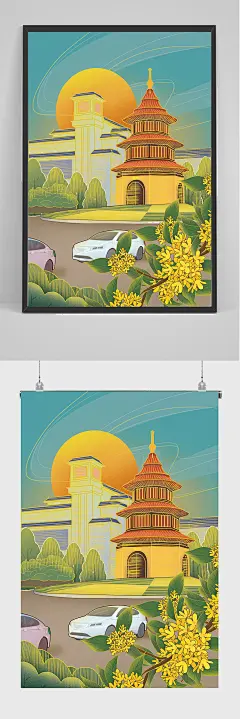 精美古风景色插画设计