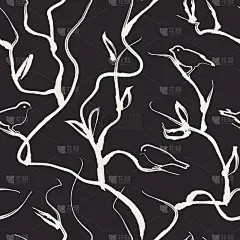 黑白矢量无缝图案与墨鸟