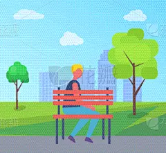 长椅,公园,城市,寂寞,男孩,清新,草,商业活动,坐,树