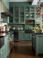 Saturated color, leaded glass & vintage styled Kitchen | via crush cul de sac... by batjas88