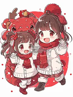 新年龙年中国红龙和一位皮克斯风格的中国小女孩海报