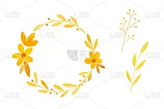 水彩插图，一套手绘秋天，在水彩风格的秋天花环孤立在白色的背景，邀请和贺卡艺术设计背景，横幅