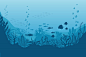 海水下。 海底与海藻。 海洋场景高级矢量图